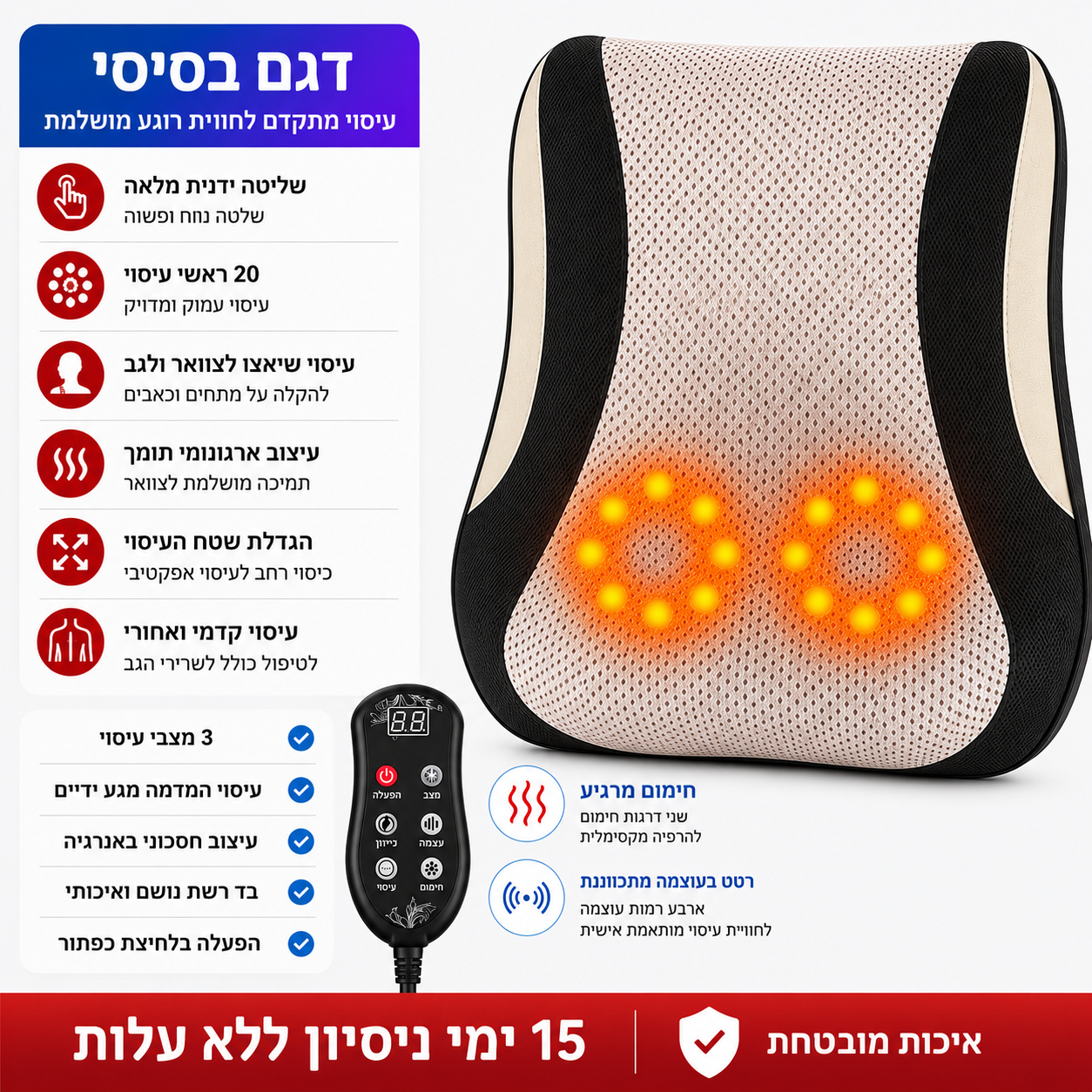 NeckRelief Pro - כרית מתיחה ועיסוי חכמה לצוואר עם חימום