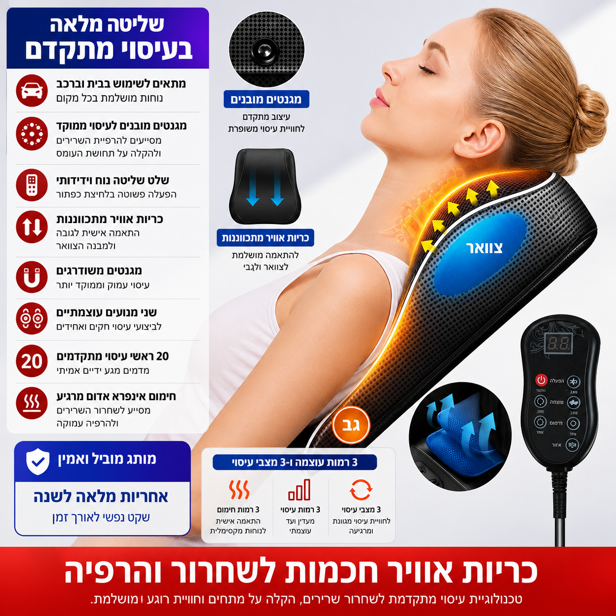 NeckRelief Pro - כרית מתיחה ועיסוי חכמה לצוואר עם חימום