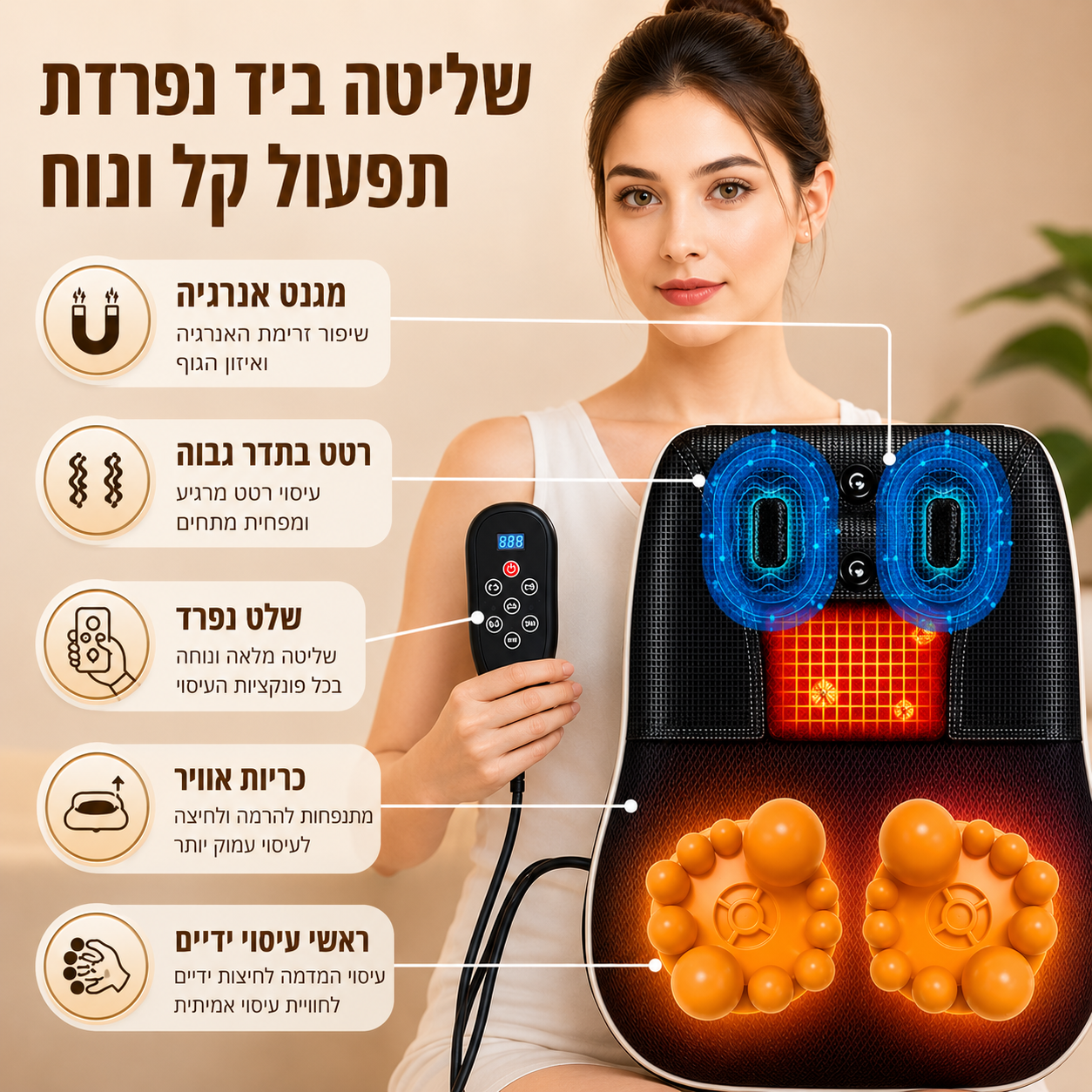 NeckRelief Pro - כרית מתיחה ועיסוי חכמה לצוואר עם חימום