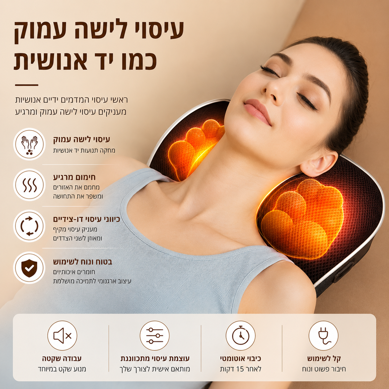 NeckRelief Pro - כרית מתיחה ועיסוי חכמה לצוואר עם חימום